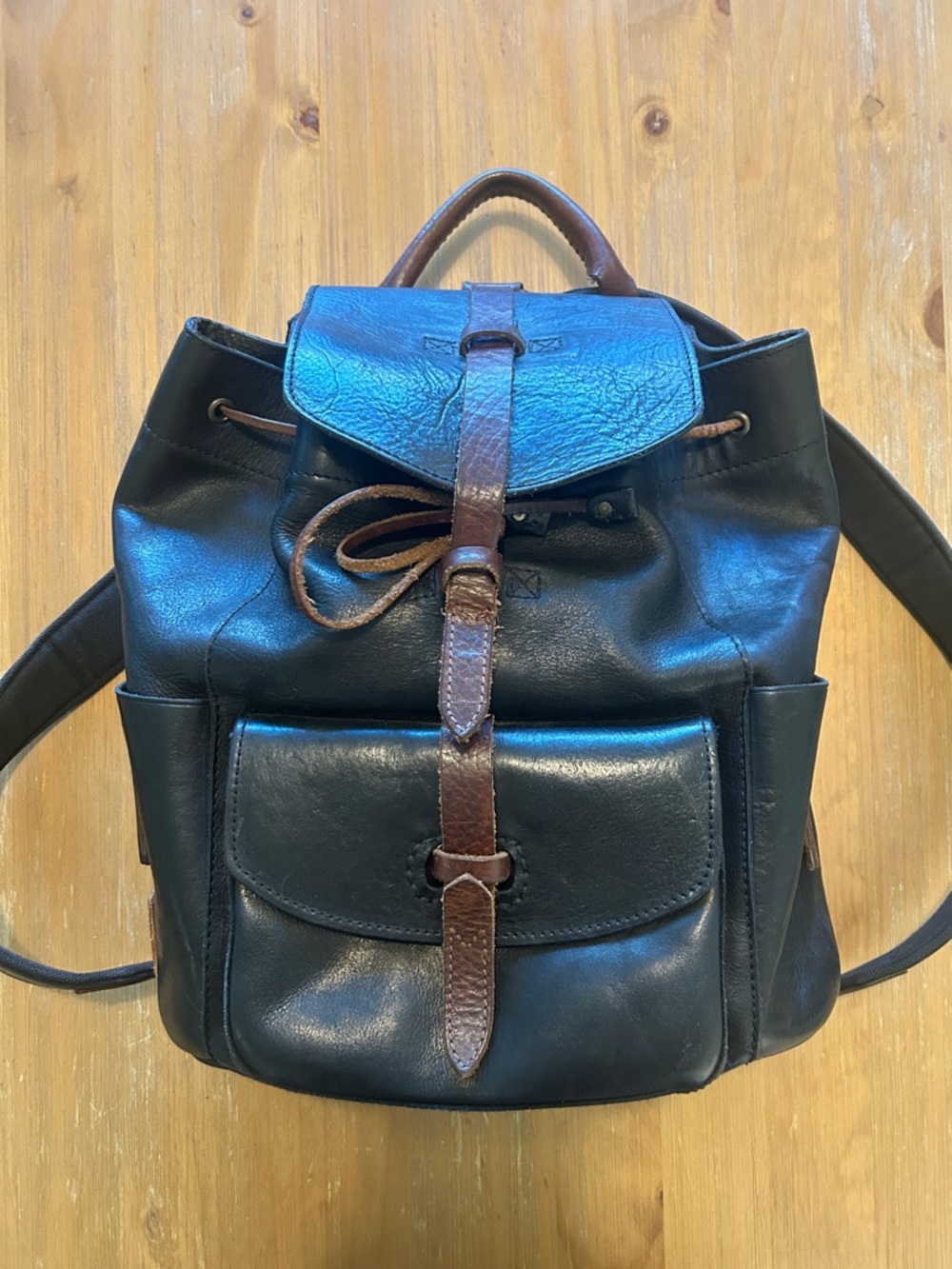 Will Leather Goods Rainier Backpack • Black Leather with Brown Accents